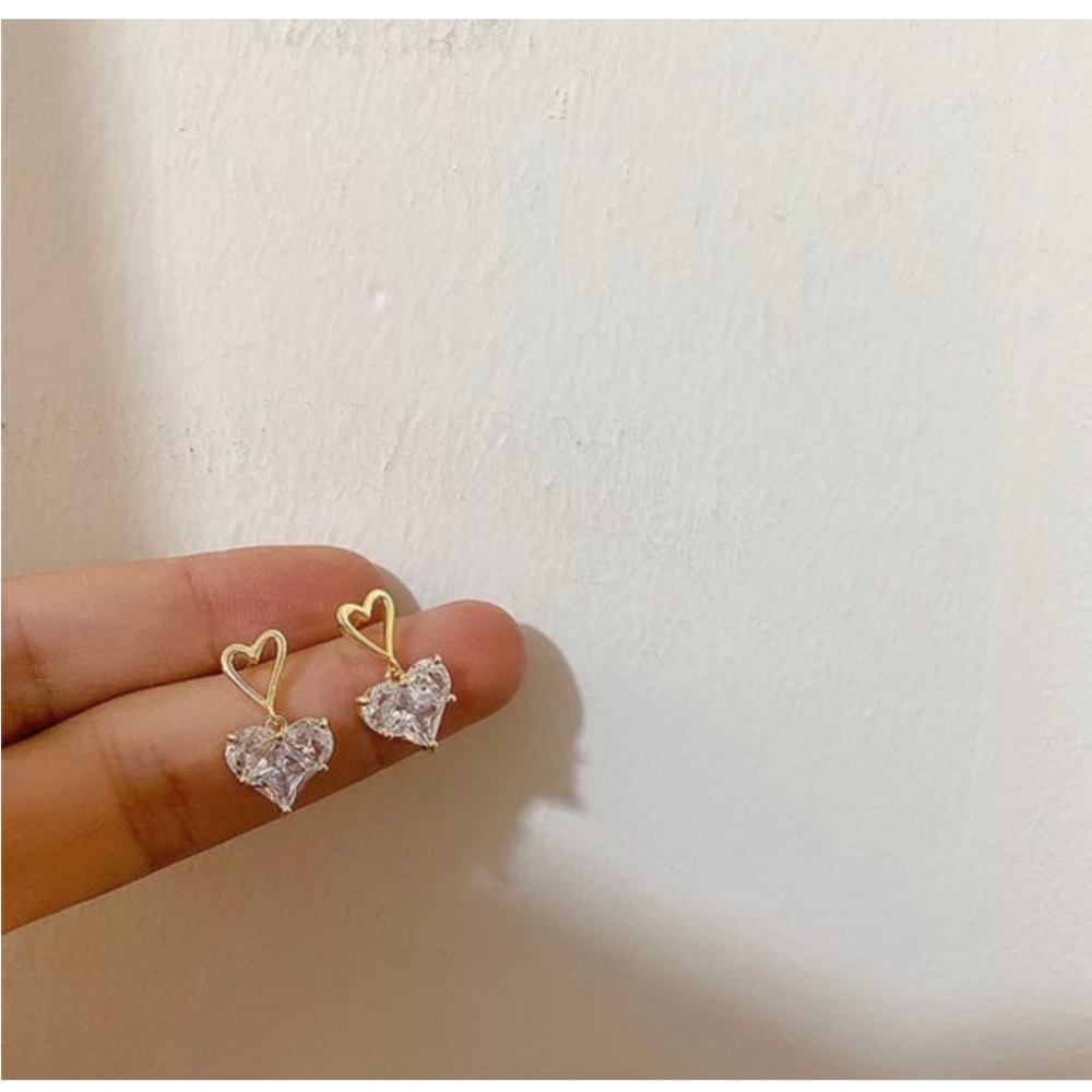 18k Gold Plated Heart Cubic Zirconia Drop Earrings Women Statement Earrings
